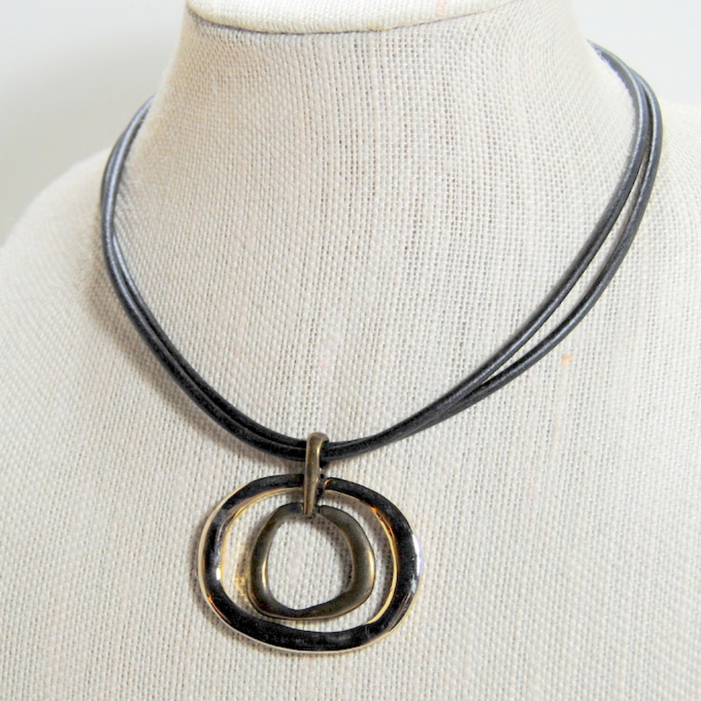 Sculpted Metal Silver Copper Focal Neoprene Cord